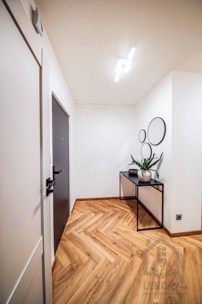 vchodový dveře, chodba se zrcadlem a květinou realitní byt v Děčíně